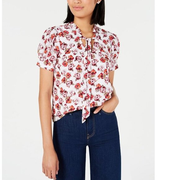 🎁 Maison Jules Ruffled Floral-Print Top - Picture 1 of 10